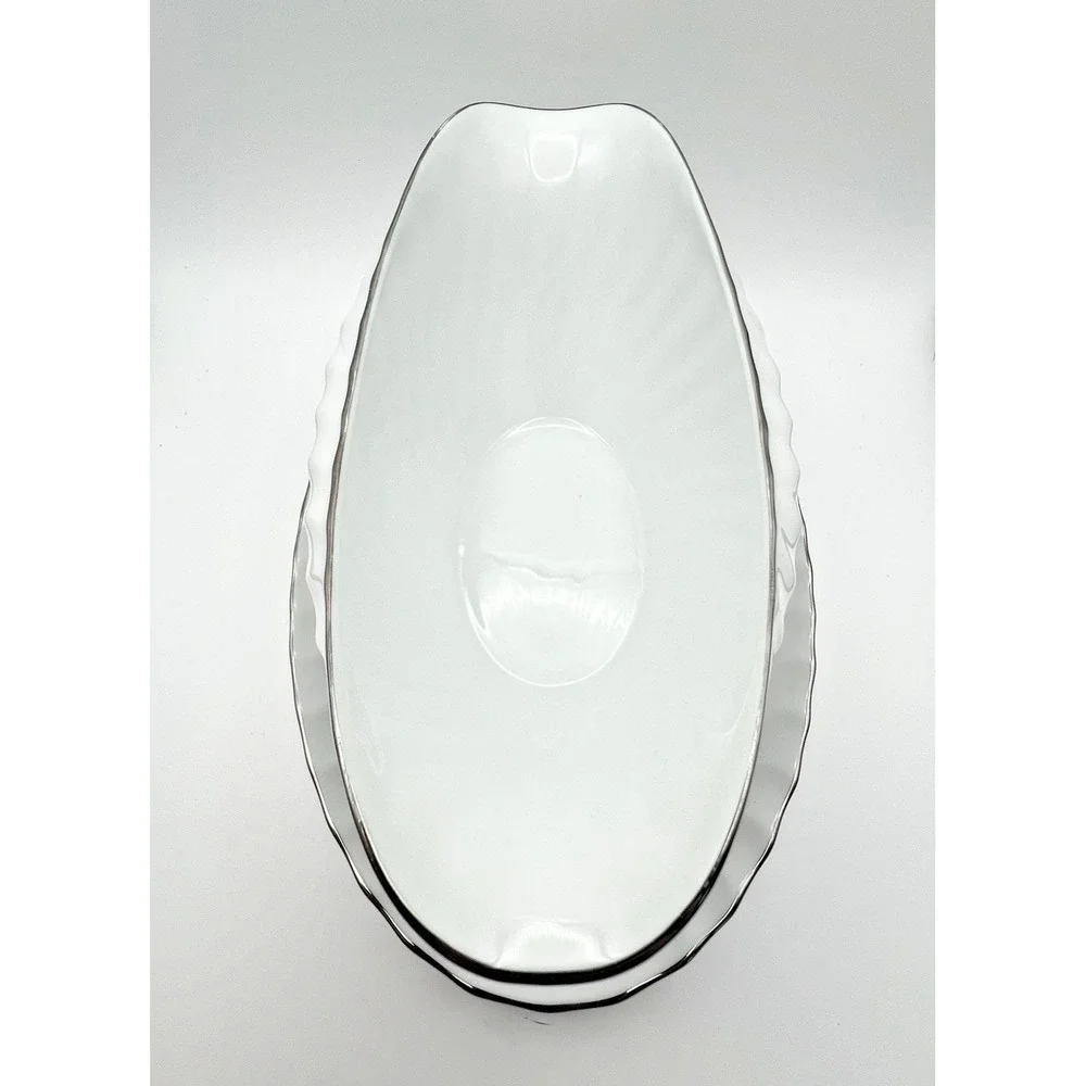 Amcrest Lady Margaret Gravy Boat Attached Underplate Fine China Platinum Japan